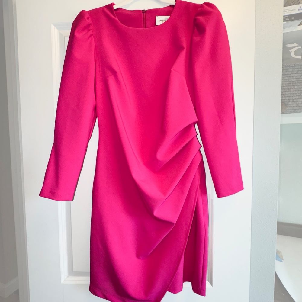 JOSEPH RIBKOFF Dress Pink Stretch Twill Sheath Office Secy  / Puff Sleeves sz 10 - Picture 5 of 14